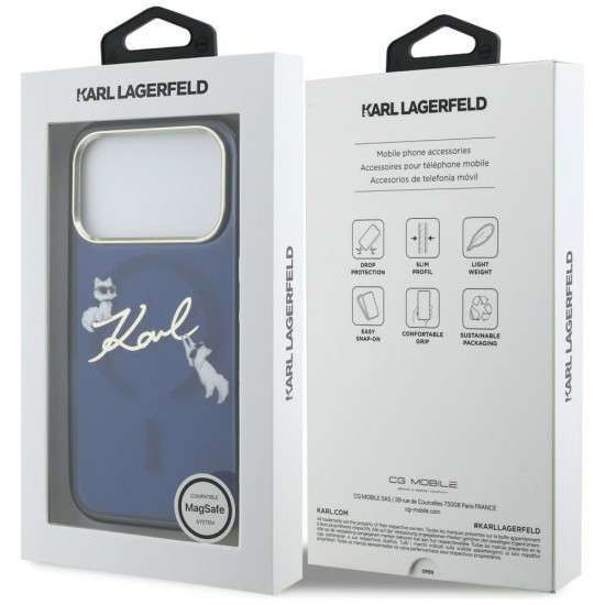 Karl Lagerfeld IML Choupettes Karl Script Logo MagSafe Case for iPhone 17 Pro Blue