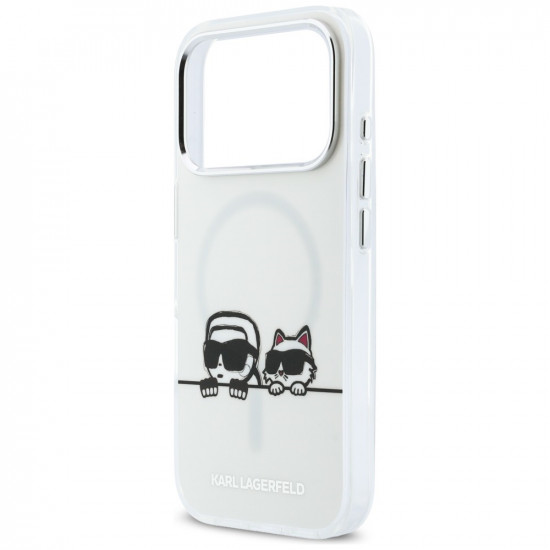 Karl Lagerfeld IML Karl &amp; Choupette Peekaboo Logo MagSafe Case for iPhone 17 Pro White