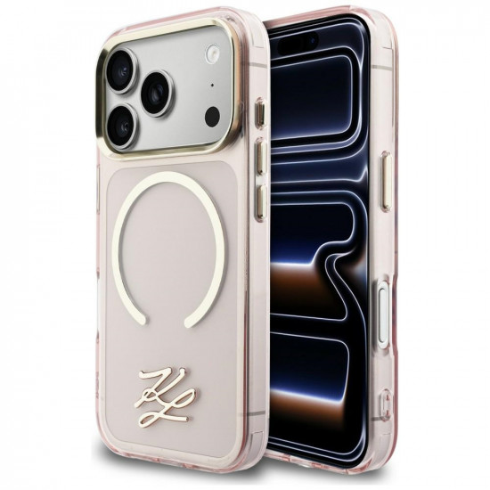 Karl Lagerfeld IML KL Script Logo MagSafe Case for iPhone 17 Pro Max Pink