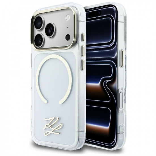 Karl Lagerfeld IML KL Script Logo MagSafe Case for iPhone 17 Pro Clear