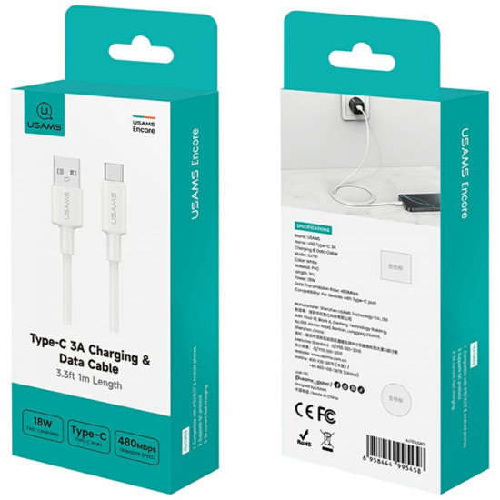 USAMS U90 cable 3A USB-A to USB-C white