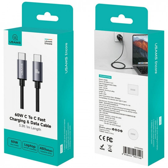 Cable USAMS U91 60W USB-C to USB-C 1m tarnish