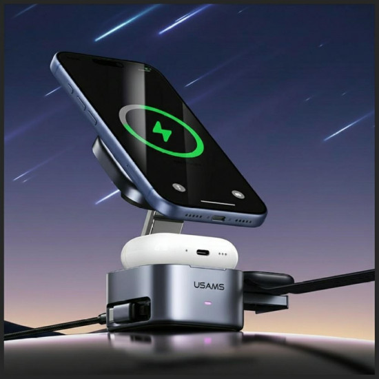 Wireless charger 3in1 Usams CD257 Qi2 tarnish Wireless charger 3in1 Usams CD257 Qi2 tarnish