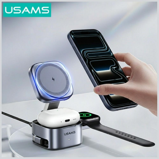 Wireless charger 3in1 Usams CD257 Qi2 tarnish Wireless charger 3in1 Usams CD257 Qi2 tarnish