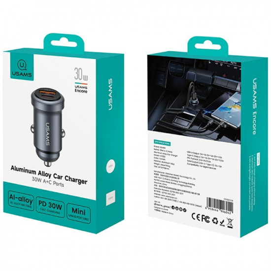 Car charger USAMS CC322 30W 1xUSB-A 1xUSB-C tarnish Car charger USAMS CC322 30W 1xUSB-A 1xUSB-C tarnish