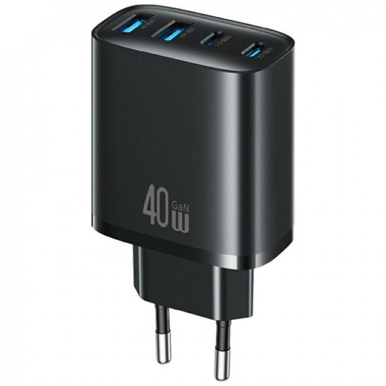 Wall charger USAMS T70 40W 2xUSB-A/2xUSB-C black Wall charger USAMS T70 40W 2xUSB-A/2xUSB-C black