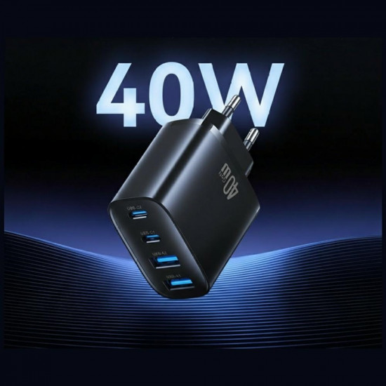 Wall charger USAMS T70 40W 2xUSB-A/2xUSB-C black Wall charger USAMS T70 40W 2xUSB-A/2xUSB-C black