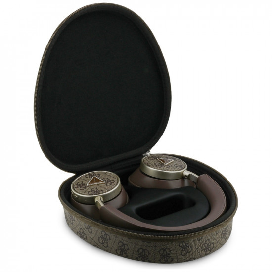 Headphones Guess 4G Triangle Logo Bluetooth ENC brown