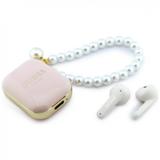 Earphones TWS Guess Pearl Strap pink