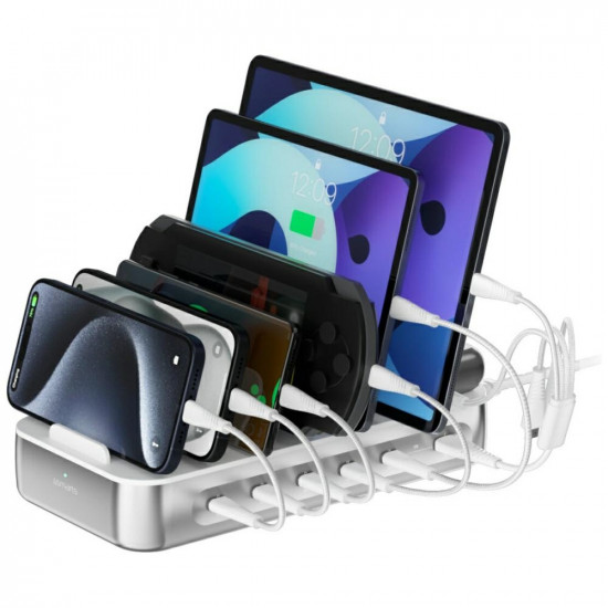 4smarts Team 100W charging station 5xUSB-C with set of 6 cables silver