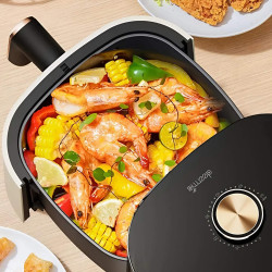 Deerma Air Fryer (KZ30W) 3L Bowl Capacity, 1200W, 360° Hot Air Circulation, 7 Programs, Timer, Oil Free Cooking Gold