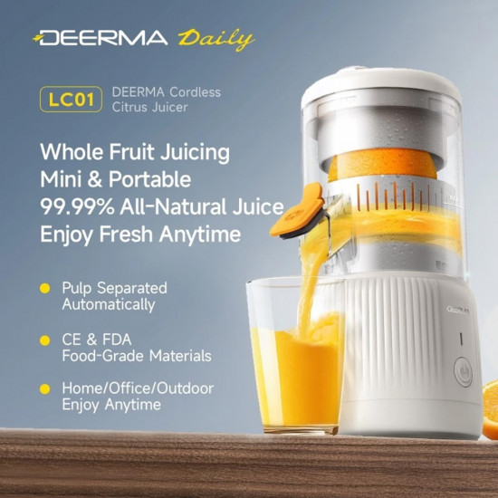 Deerma Electric Citrus Juicer (LC01) Cordless, Portable, Automatic Pulp Separation System, 1500mAh, 45W, BPA Free White Deerma Electric Citrus Juicer (LC01) Cordless, Portable, Automatic Pulp Separation System, 1500mAh, 45W, BPA Free White
