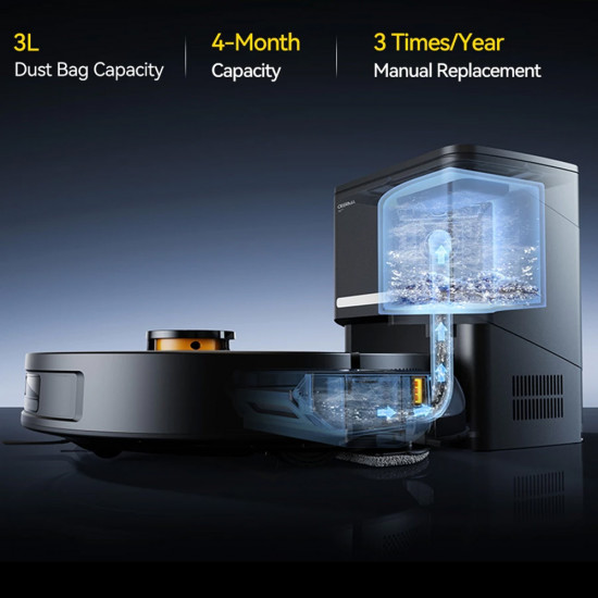 Deerma Robot Vacuum Cleaner (S30) Dry & Wet Cleaning, 13000Pa, Auto unloading Station, LDS Mapping, 400W, 2600mAh Black