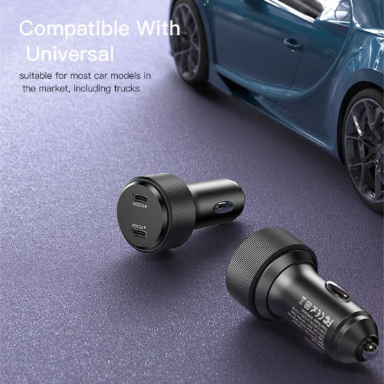 Yesido  Car Charger (Y48)  2x Type C, Fast Charging, 60W  Black