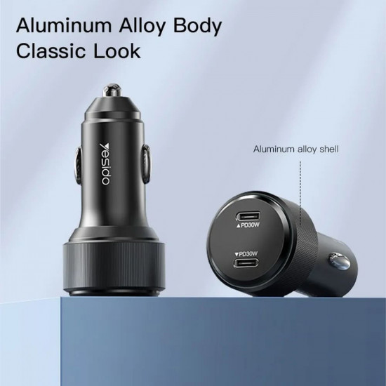 Yesido  Car Charger (Y48)  2x Type C, Fast Charging, 60W  Black