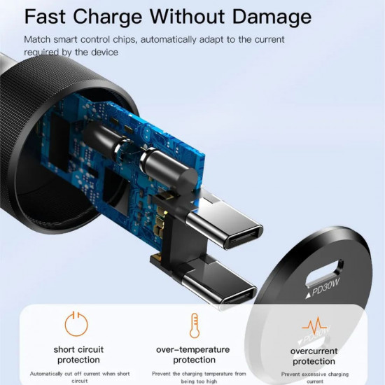 Yesido  Car Charger (Y48)  2x Type C, Fast Charging, 60W  Black