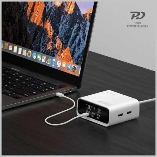 Charging station 4smarts Desk Charger GaN Screen 100W 3xUSB-C+2xUSB-A white
