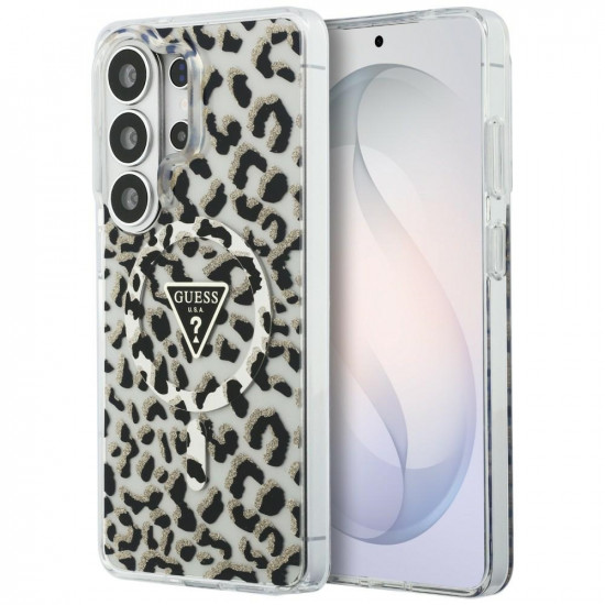 Case Guess IML Leopard Print Triangle MagSafe for Samsung Galaxy S26 Ultra black