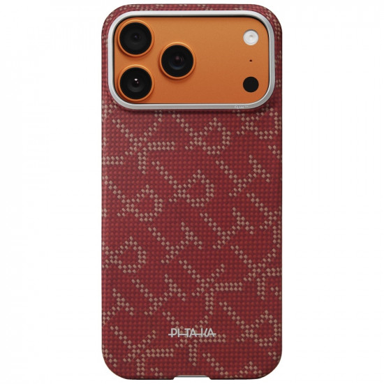 PITAKA Ultra-Slim Monogram MagSafe Case for iPhone 17 Pro Max Gold Red