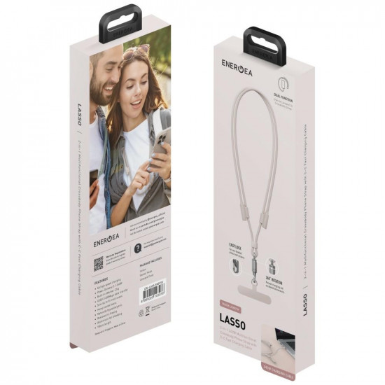 ENERGEA Lasso Lanyard Cable USB-C Phone Lanyard - USB-C 1.5m 240W Sand