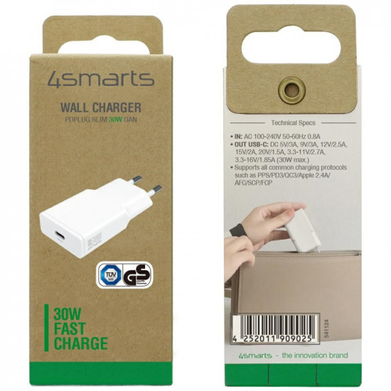 Wall charger 4smarts PDPlug Slim 30W GaN USB-C white