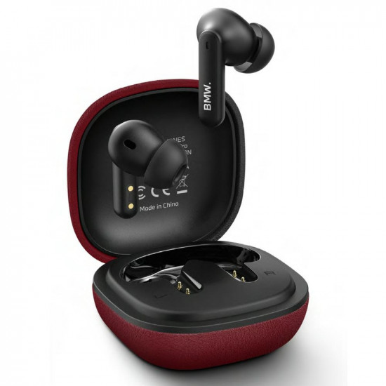 Headphones Bluetooth TWS BMW Leather Metal Logo ENC red