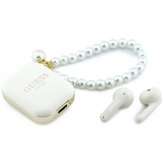 Earphones TWS Guess Pearl Strap white Earphones TWS Guess Pearl Strap white
