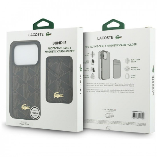 Case + Wallet Set Lacoste PVC Blend MagSafe for iPhone 17 Pro brown