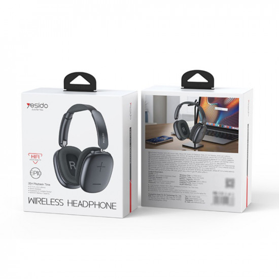 Yesido Wireless Headphones (EP10) with Bluetooth, Hi Fi, Support Jack, 400mAh Black