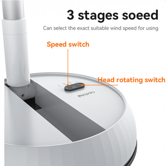 Yesido Premium Fan (YF11) Adjustable Height, Foldable, Portable, 3 Wind Speed Settings, Remote Control, 6000mAh White