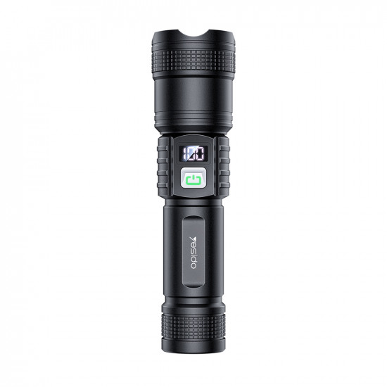 Yesido Flashlight (TC11) Telescopic Zoom, White Laser LED, 3x Modes, Rechargeable, Digital Display, 3W, 1200mAh Black