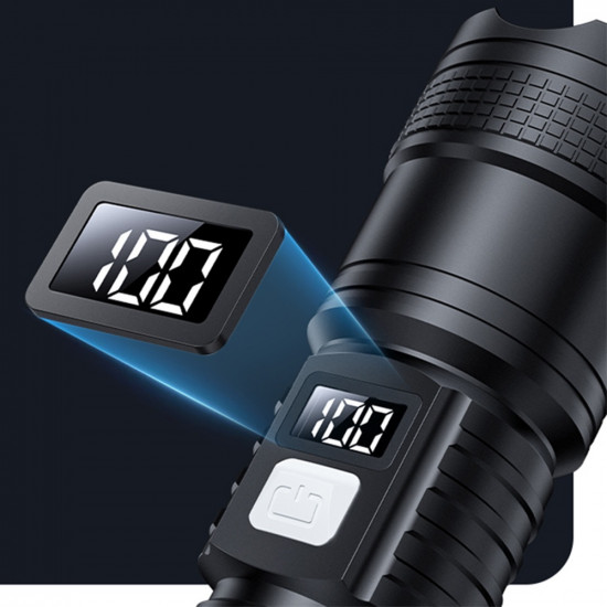 Yesido Flashlight (TC11) Telescopic Zoom, White Laser LED, 3x Modes, Rechargeable, Digital Display, 3W, 1200mAh Black