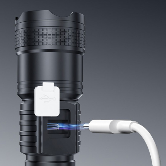 Yesido Flashlight (TC11) Telescopic Zoom, White Laser LED, 3x Modes, Rechargeable, Digital Display, 3W, 1200mAh Black