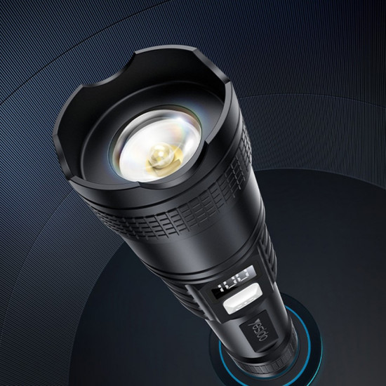 Yesido Flashlight (TC11) Telescopic Zoom, White Laser LED, 3x Modes, Rechargeable, Digital Display, 3W, 1200mAh Black