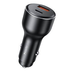 Yesido Car Charger (Y65) Dual Port USB A + Type C, PD100W, Aluminum Alloy, Super Fast Charging Black