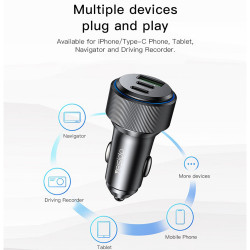 Yesido Car Charger (Y50) 2x Type C, USB, Fast Charging, 60W, LED Lamp Ring, Intelligent Temperature Control Chip Black