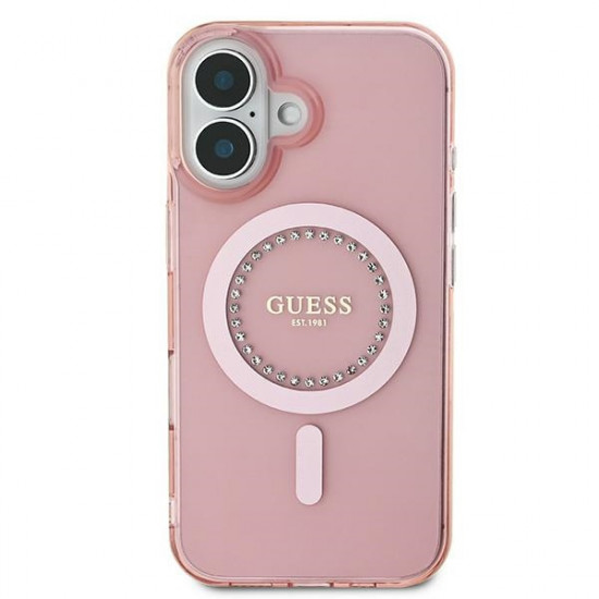 Guess GUHMP16MPFTDTEP iPhone 16 Plus 6.7" pink/pink hardcase IML Rhinestones MagSafe
