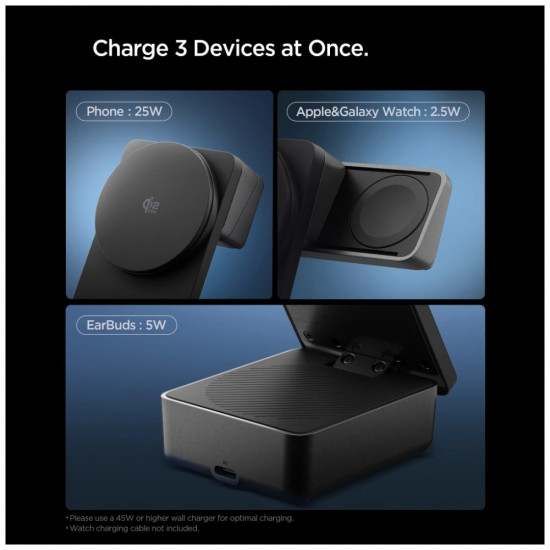 Spigen Essential EF323MQ 3-in-1 25W Qi2.2 MagSafe Wireless Charger Black