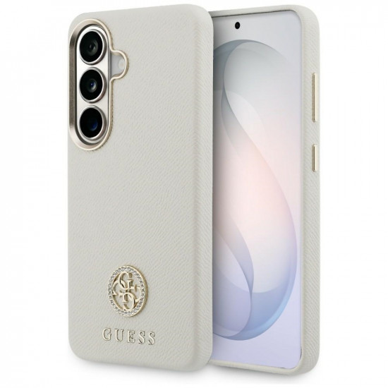 Case Guess Rhinestone Round Logo MagSafe for Samsung Galaxy S26 Plus beige