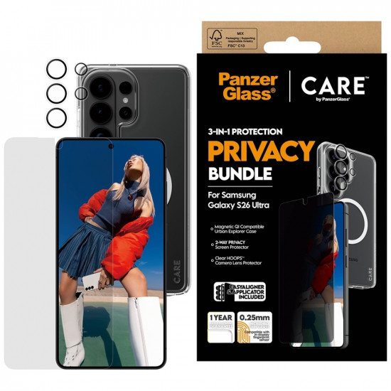 CARE by PanzerGlass Privacy 3-in-1 Protection Set Case + Glass + Lens for Samsung Galaxy S26 Ultra