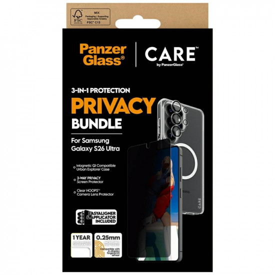 CARE by PanzerGlass Privacy 3-in-1 Protection Set Case + Glass + Lens for Samsung Galaxy S26 Ultra