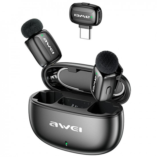 AWEI MK5 Duo Ai-Voice Wireless Tie Microphone Black