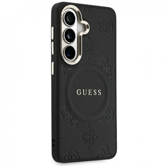 Case Guess Saffiano Peony Embossed Ring MagSafe for Samsung Galaxy S26 Plus black
