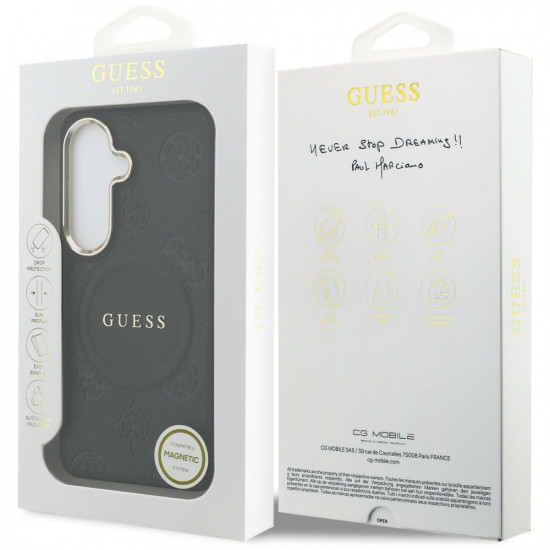Case Guess Saffiano Peony Embossed Ring MagSafe for Samsung Galaxy S26 Plus black