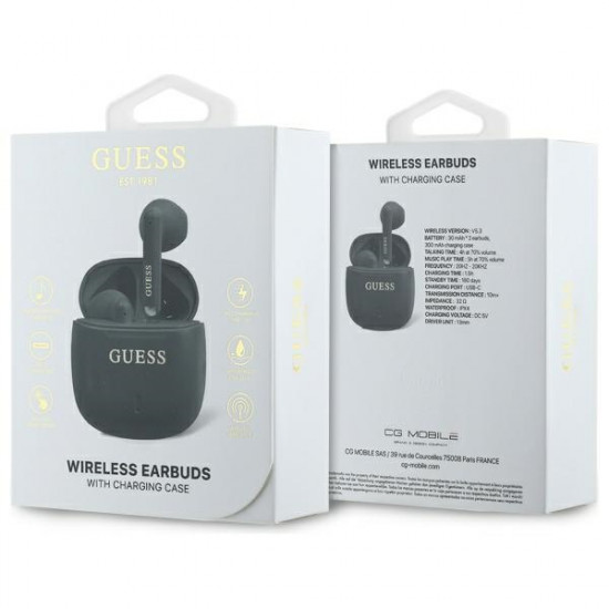 Guess Bluetooth headphones GUTWSJ14ESGK TWS + docking station black/black Printed Classic Logo Guess Bluetooth headphones GUTWSJ14ESGK TWS + docking station black/black Printed Classic Logo