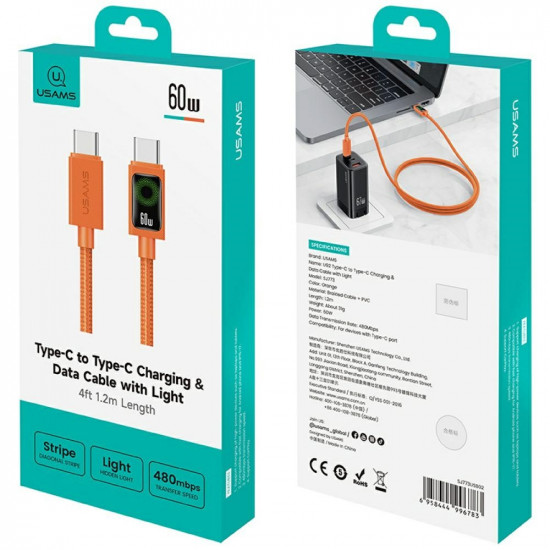 Cable USAMS SJ773 PD 60W USB-C/USB-C 1.2m orange
