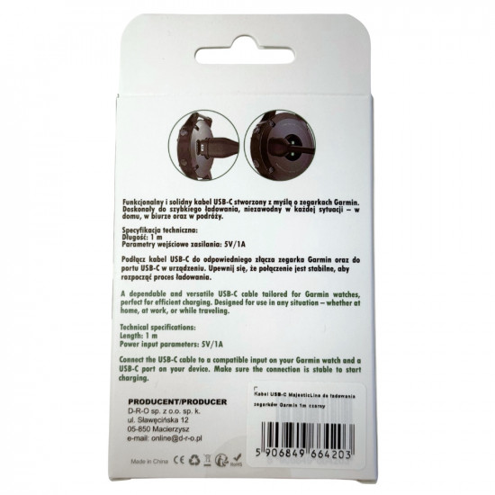 Cable USB-C MajesticLine for Charging Garmin Watches 1m black