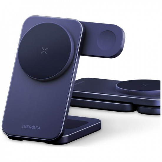 Wireless charger Energea MagTrio 2 3-in-1 Qi2 25W foldable blue