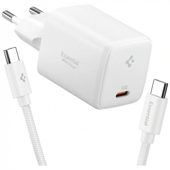 Wall charger Spigen Essential EE451EU 45W USB-C + cable USB-C/USB-C white