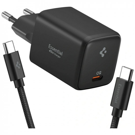 Wall charger Spigen Essential EE451EU 45W USB-C + cable USB-C/USB-C black